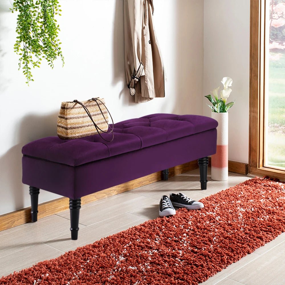 Velvet Storage Bench with Button Tufting - Hizoni