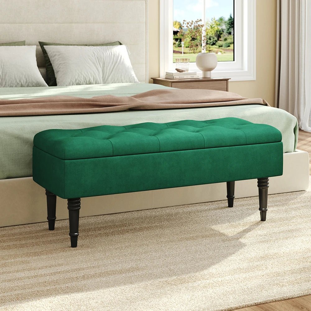 Velvet Storage Bench with Button Tufting - Hizoni