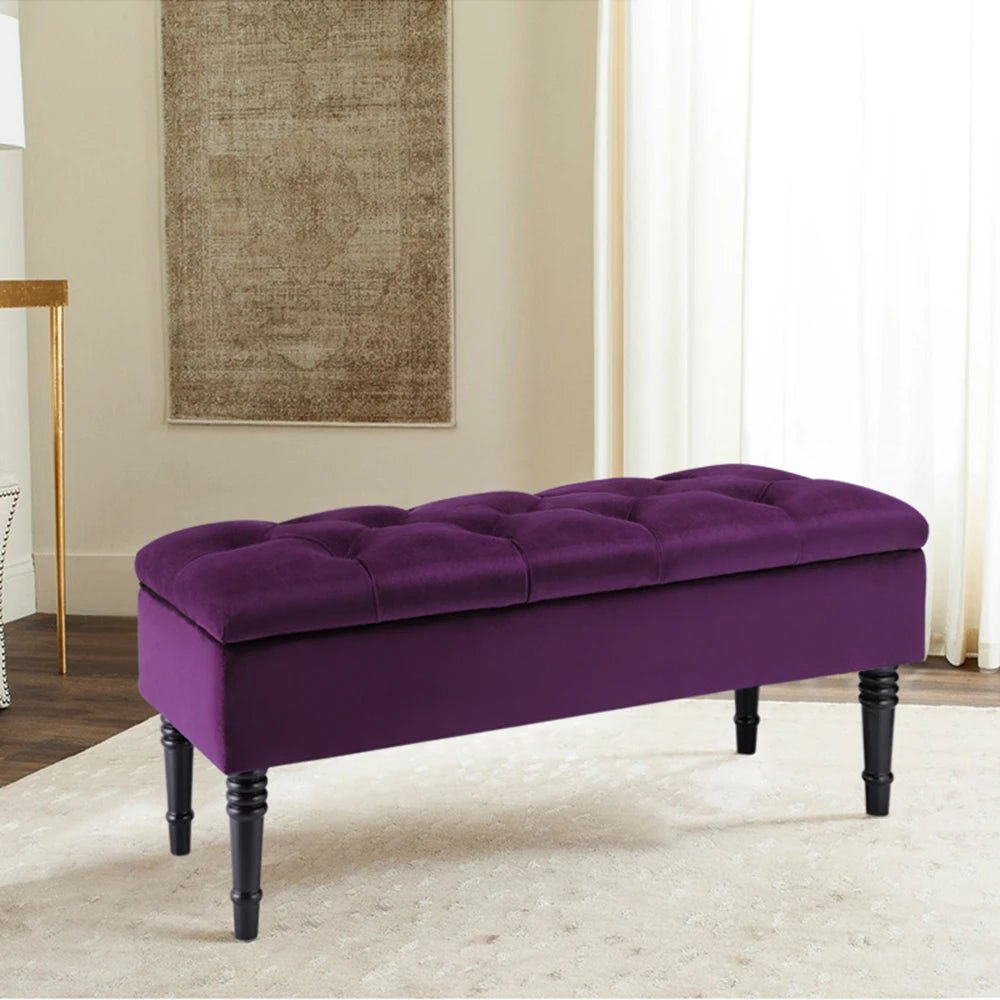 Velvet Storage Bench with Button Tufting - Hizoni