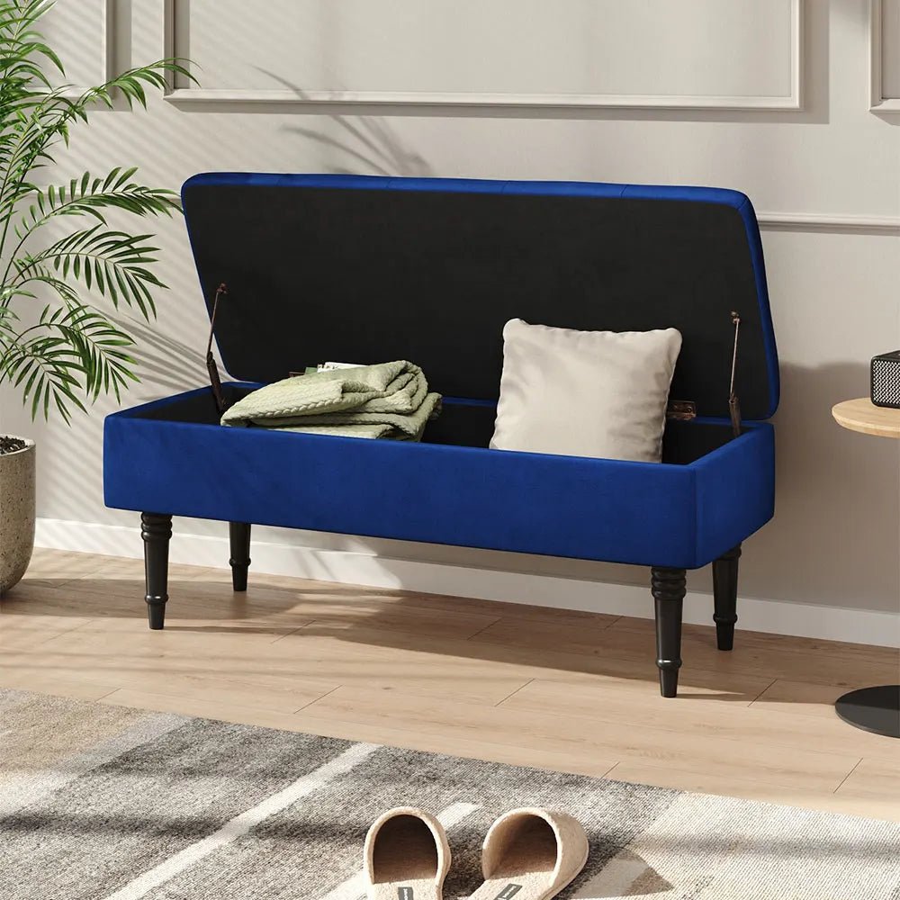 Velvet Storage Bench with Button Tufting - Hizoni