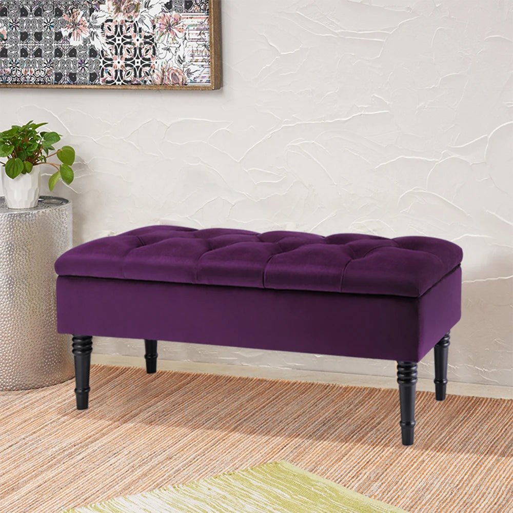 Velvet Storage Bench with Button Tufting - Hizoni
