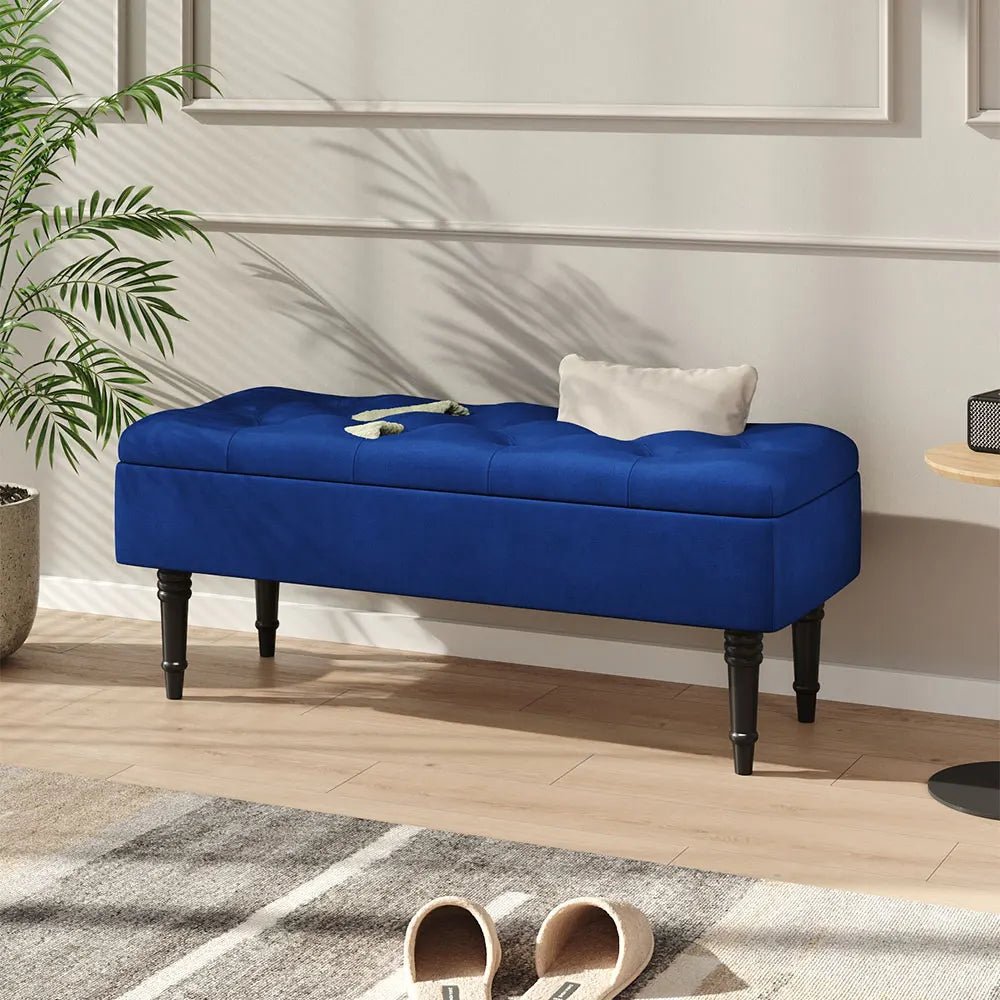 Velvet Storage Bench with Button Tufting - Hizoni