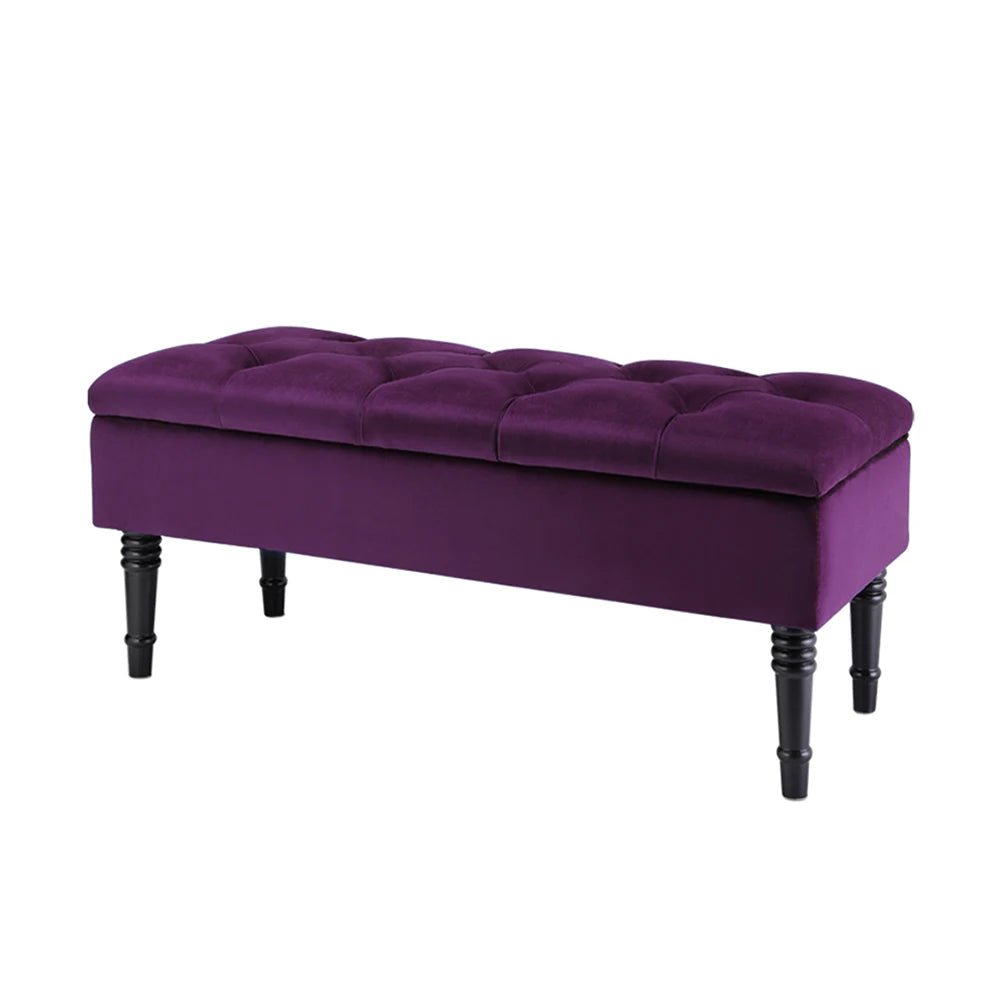 Velvet Storage Bench with Button Tufting - Hizoni