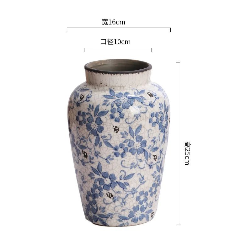 Vintage Style Blue and White Floral Vase – Traditional Ceramic Decor - Hizoni