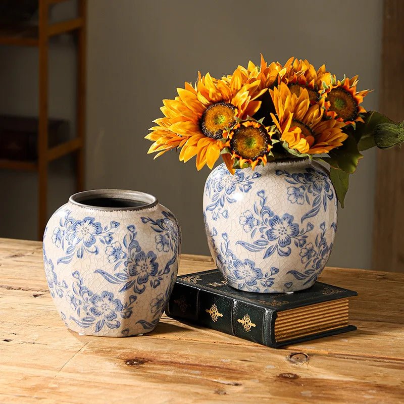 Vintage Style Blue and White Floral Vase – Traditional Ceramic Decor - Hizoni