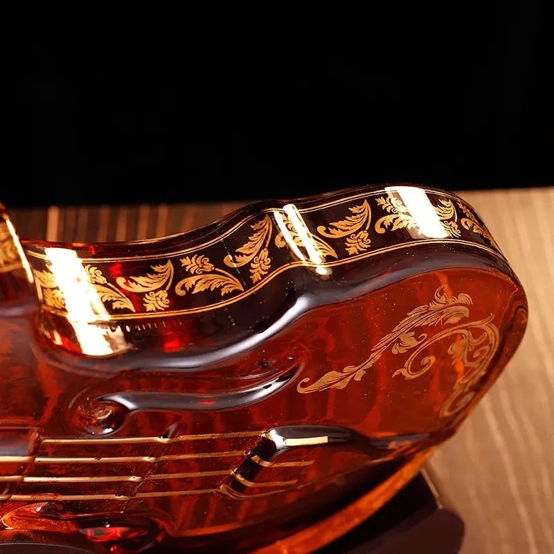 Violin Whiskey Decanter Set – Luxury Glass Carafe with Mahogany Base - Hizoni