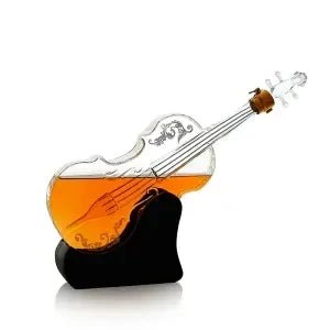 Violin Whiskey Decanter Set – Luxury Glass Carafe with Mahogany Base - Hizoni