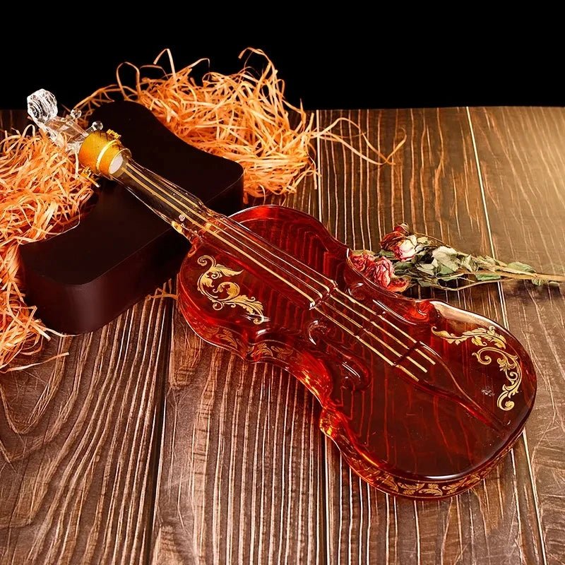 Violin Whiskey Decanter Set – Luxury Glass Carafe with Mahogany Base - Hizoni
