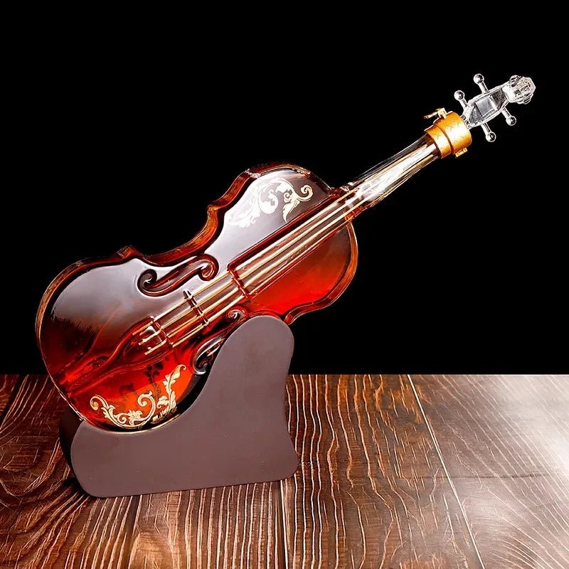 Violin Whiskey Decanter Set – Luxury Glass Carafe with Mahogany Base - Hizoni