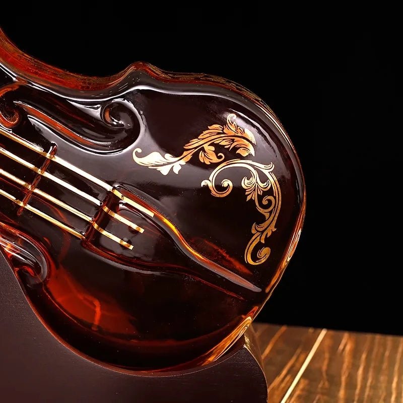 Violin Whiskey Decanter Set – Luxury Glass Carafe with Mahogany Base - Hizoni