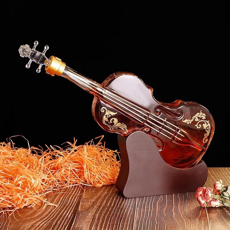Violin Whiskey Decanter Set – Luxury Glass Carafe with Mahogany Base - Hizoni